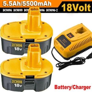 Xmenany 2Pack 5.5Ah Replacement Dewei 18V XRP Battery and Charger DC9310 for 18 Volt Batteries DC9096 DC9099 DC9098 DW9096 DW9099 DW9098