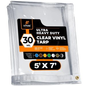 5" x 7" Clear Vinyl Tarp - 30 Mil Super Heavy Duty PVC with Brass Grommets - by Xpose Safety