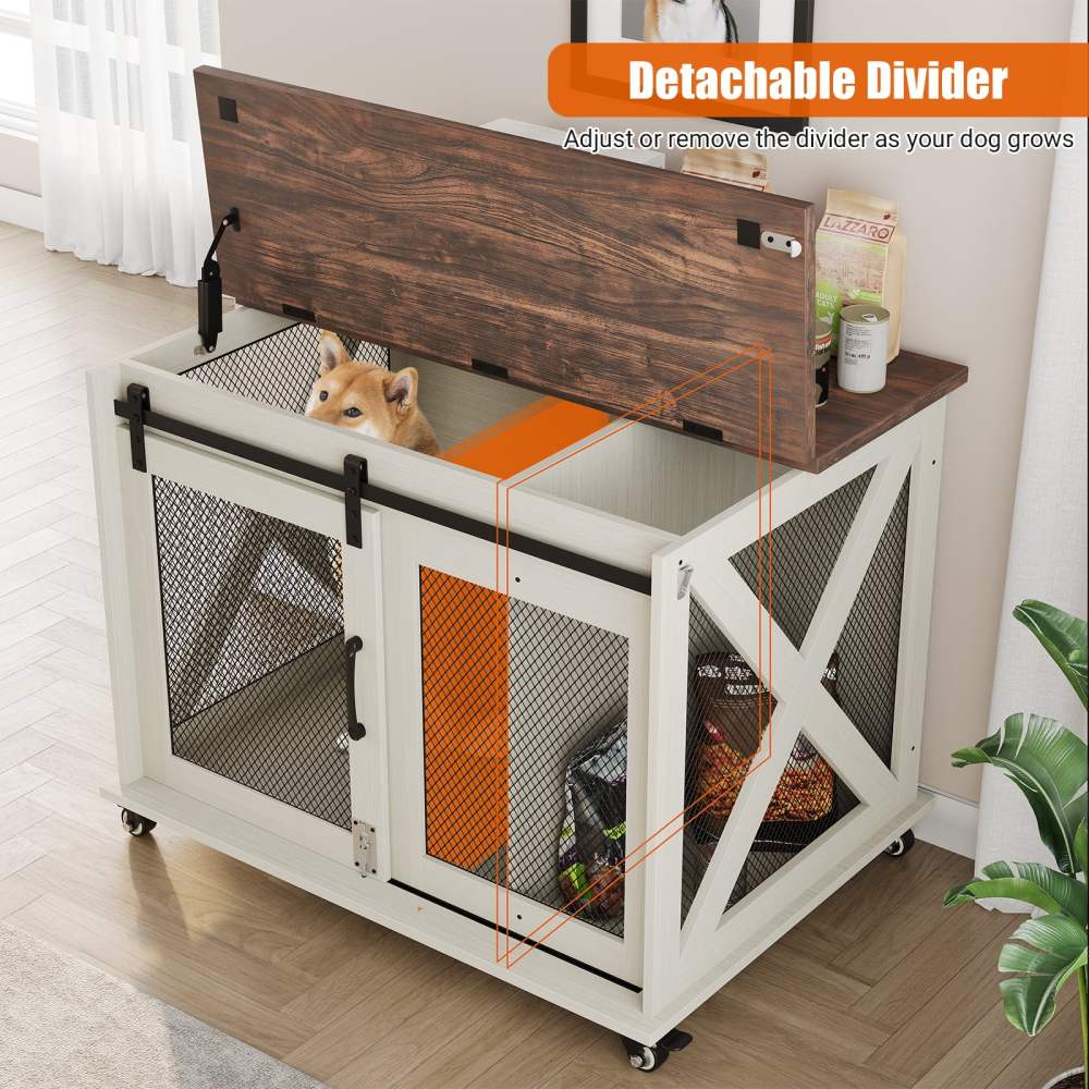 37" Stress-Free Dog Crate with Dual Access Sliding Barn Door & Flip Top Design Creates a Cozy Den for Your Pet - Image 2