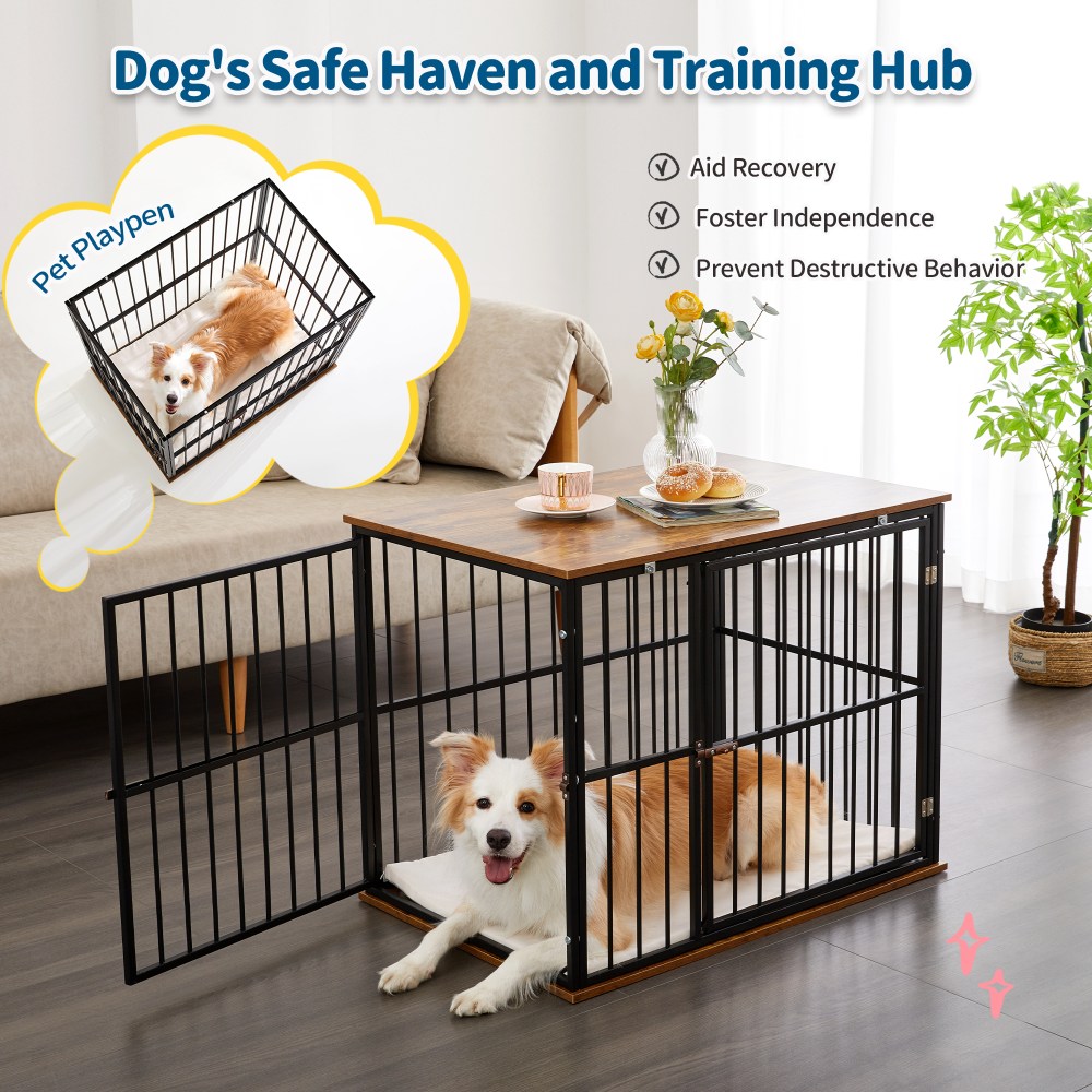Made4Pets Medium Wooden Dog Crate Furniture with Washable Cushion for Dogs - Image 3