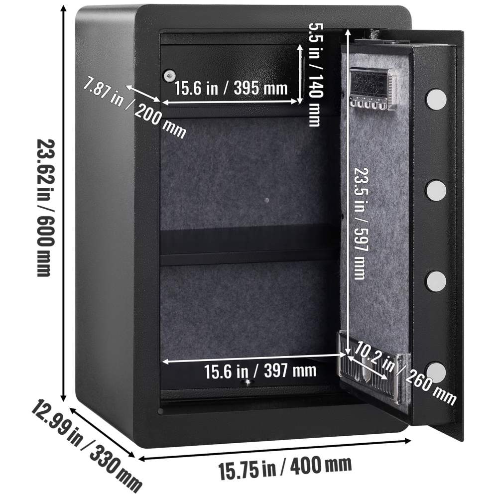 VEVOR Security Safe Box 2.2 Cubic Feet Fingerprint Digital Keypad Lock Box Safe Fingerprint Safe Box with Inner LED Light Fire Resistant Home Safe Steel for Cash Gold 15.75x13x23.6 inch - Image 2