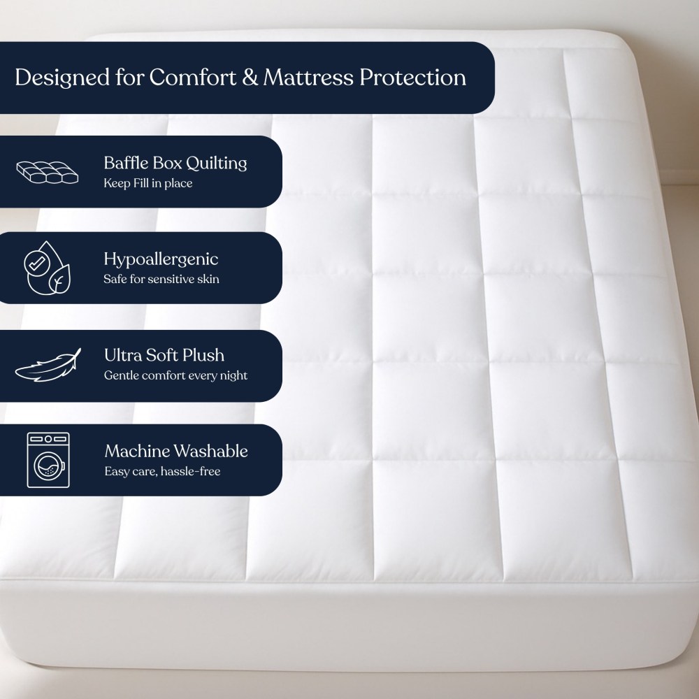 Delara King Organic Cotton Mattress Pad and Protector, Hypoallergenic Down Alternative, Waterproof TPU, Cooling, Noiseless, Mattress Topper & Cover - Image 6