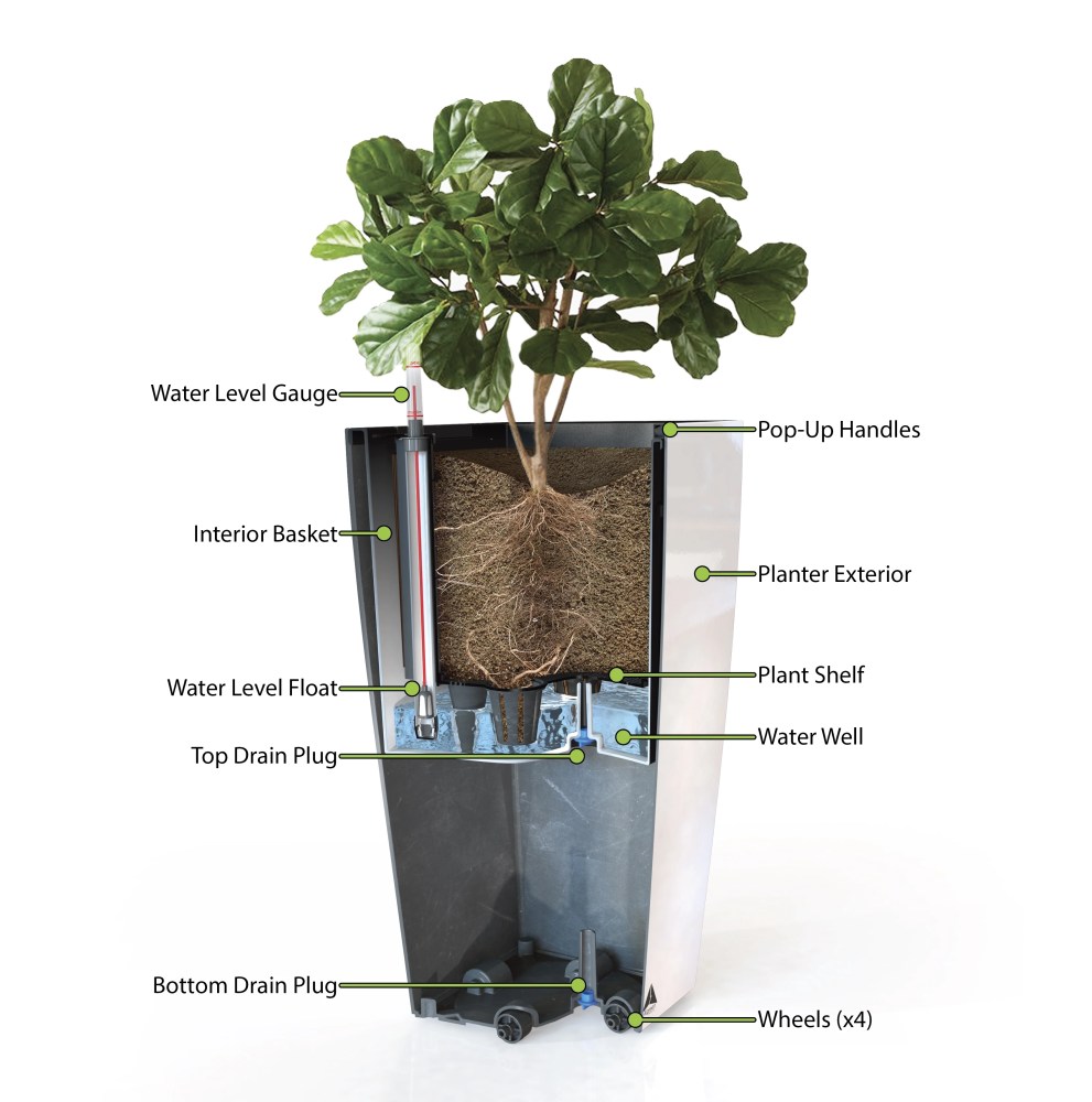 Algreen Modena 30-In. Square Taper Planter, Self-Watering, Glossy White - Image 6