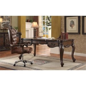 Acme Versailles Executive Office Chair Two Tone Light Brown Synthetic Leather & Cherry Oak