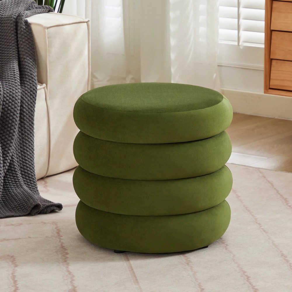 Zesthouse 19.5" Wide Round Storage Ottoman,Velvet Tufted Ottoman Footstool for Living Room Bedroom,Green
