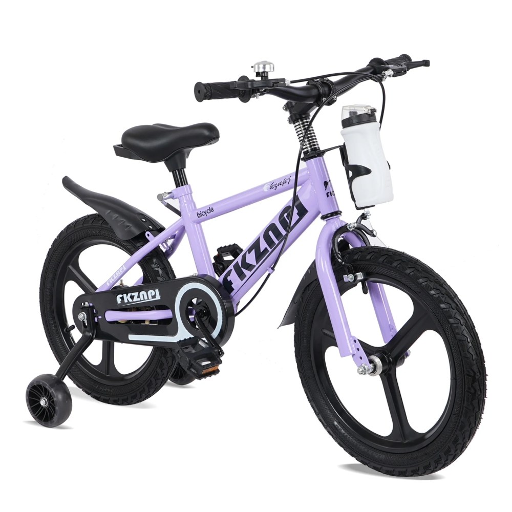 16" Kids Bike for Boys Girls, Toddler Bike with Training Wheels, Bicycle for Kids with Adjustable Seat, Water Bottle, Fits Riders 41"-53", Purple