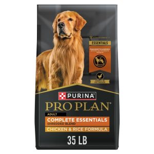 Purina Pro Plan Complete Essentials Shredded Blend Chicken and Rice Dry Dog Food Formula with Probiotics for Dogs,  35 lb Bag