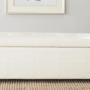 SAFAVIEH Maiden Large Rustic Flip Top Tufted Storage Bench, Flat Cream