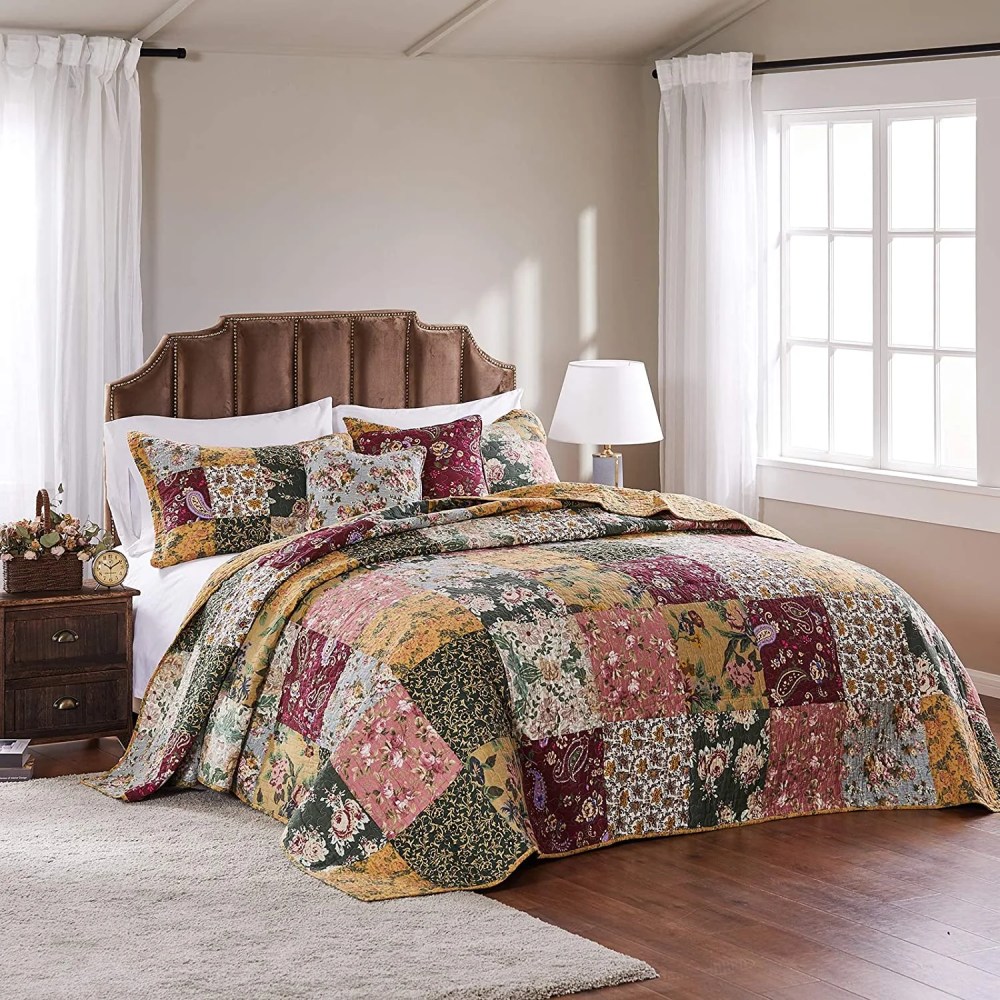 Greenland Home Fashions Antique Chic 100 Cotton Authentic Patchwork Bedspread Set, 3-Piece King/Cal King - Image 5