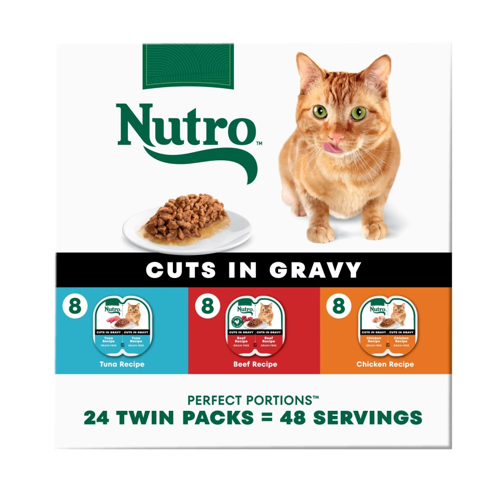 Bundle: NUTRO Grain Free Wet Cat Food Cuts in Gravy Beef, Tuna, & Chicken Variety Pack, (24) 2.64 oz. PORTIONS & NUTRO WHOLESOME ESSENTIALS Dry Cat Food, Indoor Cat Chicken & Brown Rice, 14 lb. B - Image 2