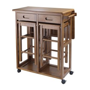 Winsome Suzanne 3-PC Space Saver Set,2 Tuck-away stools,Teak Finish