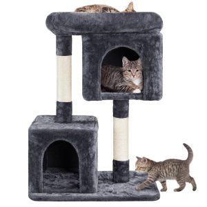 Alden Design 33.5"H Plush Cat Tree with Wide Platform Condo for Indoor Cats,  Dark Gray