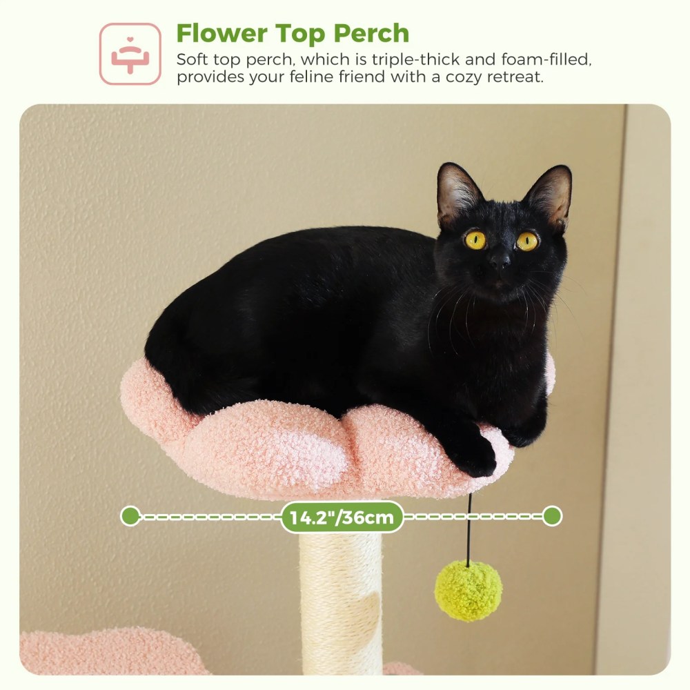 Pefilos 62" Cat Tree for Indoor Cats, Modern Cat Tree Tower with 2 Spacious Condos, Scratching Pad, 4 Cat Scratching Posts, 2 Top Perches, 2 Pompoms, - Image 4