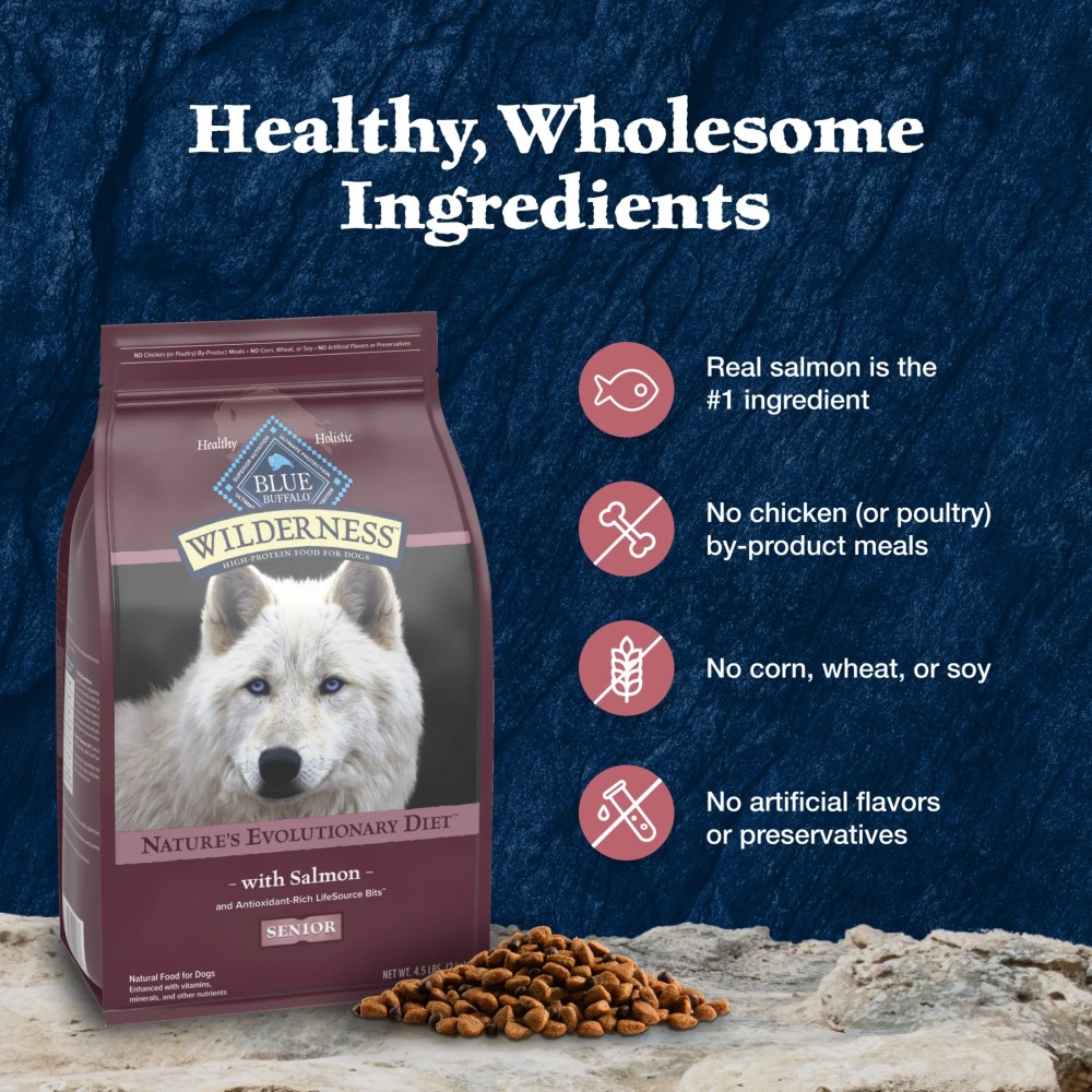 Blue Buffalo Wilderness High-Protein Natural Dry Food for Senior Dogs, Salmon Recipe, 13-lb. Bag - Image 7