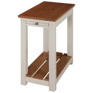Alaterre Furniture Savannah Chairside End Table with Pull-out Shelf,Ivory with Natural Wood Top