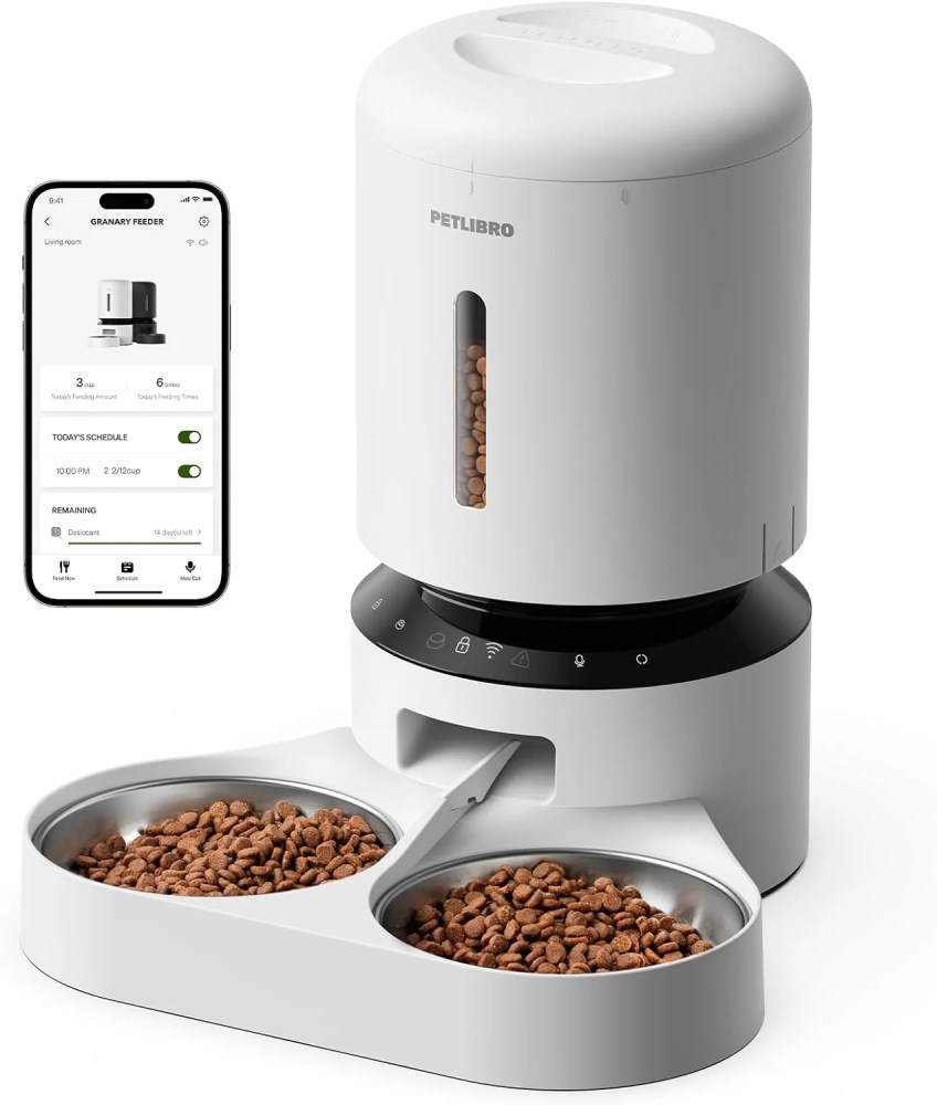 Petlibro Automatic Cat Feeder for 2 Cat, with APP Remote Feeding, 5L Timed Cat Food Dispenser, Adjustable Portions 1-10 Meals/Day, Fresh Food Storage, 10s Call, Stainless Steel Bowls