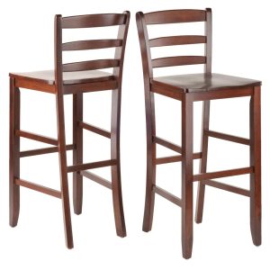 Winsome Benjamin Ladder-Back Bar Stools,Set of 2,Walnut Finish