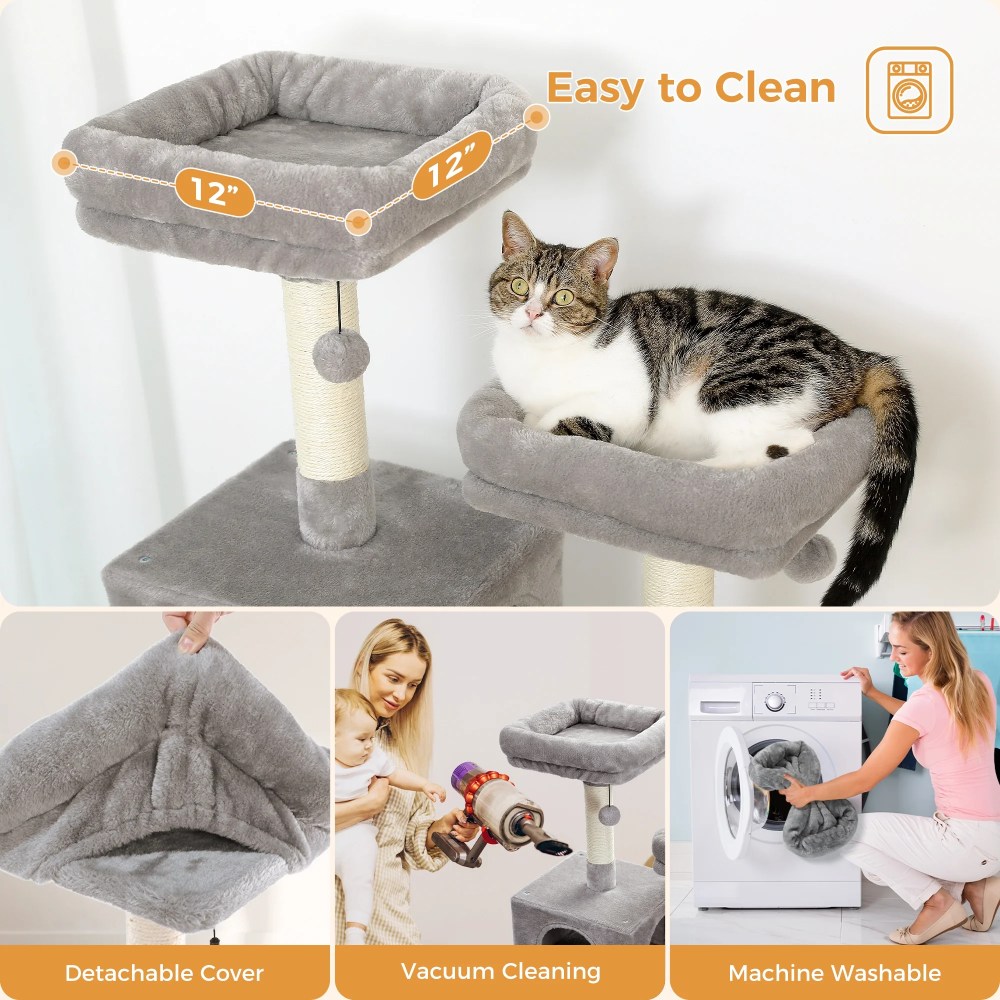 PAWZ Road 73" Cat Tree for Large Cats, Multi Level Play Tower Condo 7 Sisal Scratching Posts, Gray - Image 2