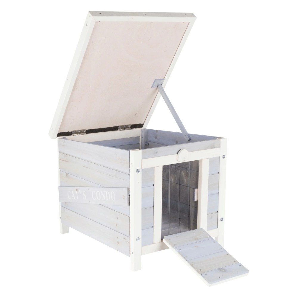 TRIXIE Cat's Condo Wooden Cat House, Weatherproof Small Outdoor Cat House with Hinged Roof - Image 3