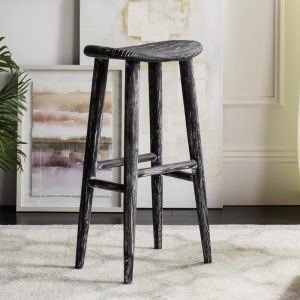 Safavieh Colton 30" High Wood Distressed Barstool, Black/White