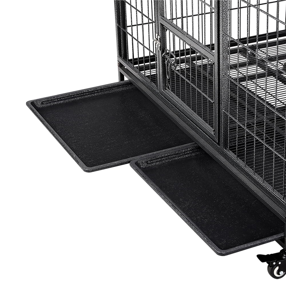 Yaheetech L43.5xW28.5xH35" Rolling Dog Crate Metal Dog Cage with Wheels & Litter Pans For Medium/Large Dogs, Black - Image 6