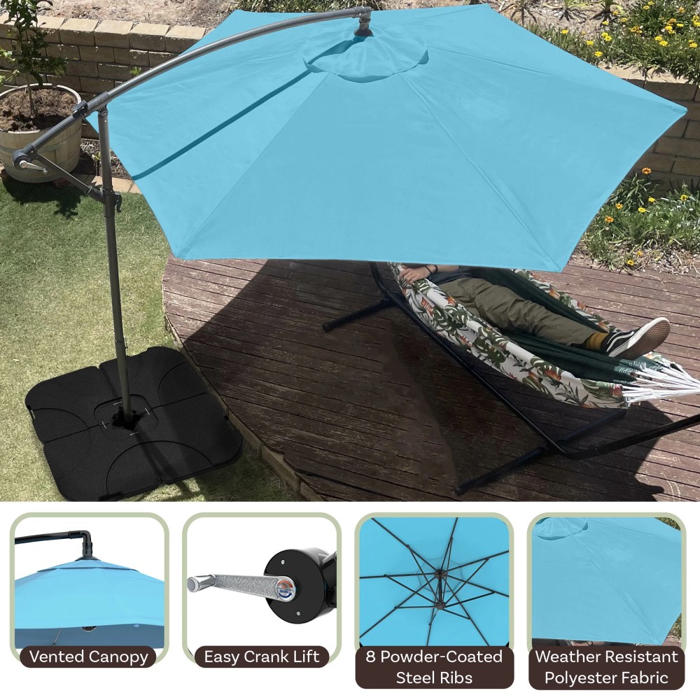 Pure Garden 10-Foot Offset Patio Umbrella with Crank and Base (Blue) - Image 8