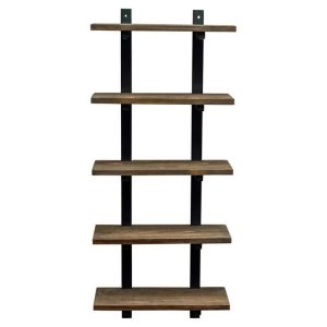 Alaterre Pomona 48"H 5-Shelf Metal and Solid Wood Bath Wall Shelf, Natural