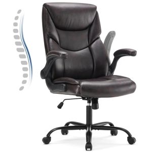 wOod-it Big and Tall Office Chair Desk Chair 300lbs Wide Seat with Adjustable Armrest and Lumbar Support PU Leather High Back Executive Task Ergonomic Computer Chair for Back Pain, Brown1
