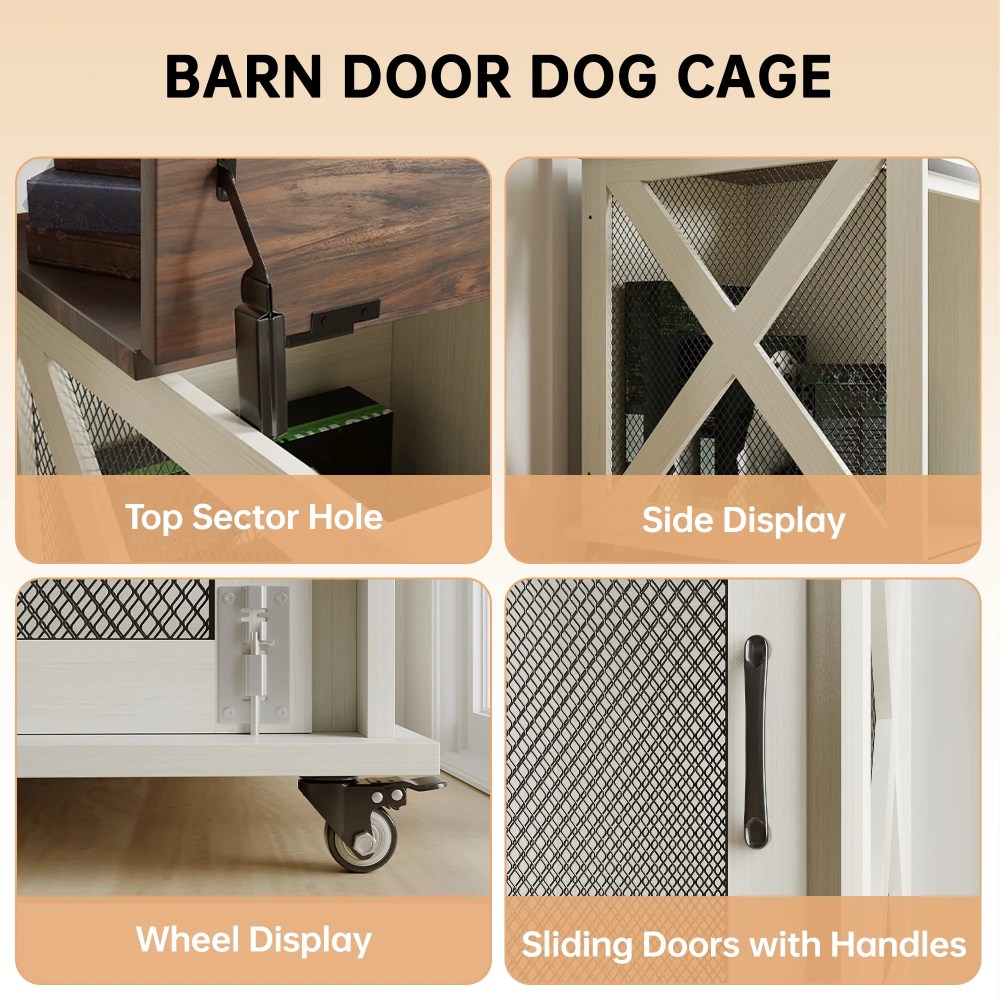 37" Stress-Free Dog Crate with Dual Access Sliding Barn Door & Flip Top Design Creates a Cozy Den for Your Pet - Image 4