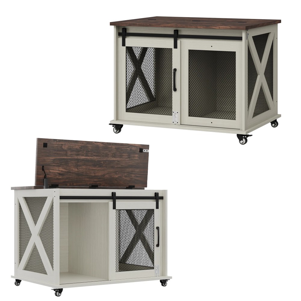 37" Stress-Free Dog Crate with Dual Access Sliding Barn Door & Flip Top Design Creates a Cozy Den for Your Pet - Image 30