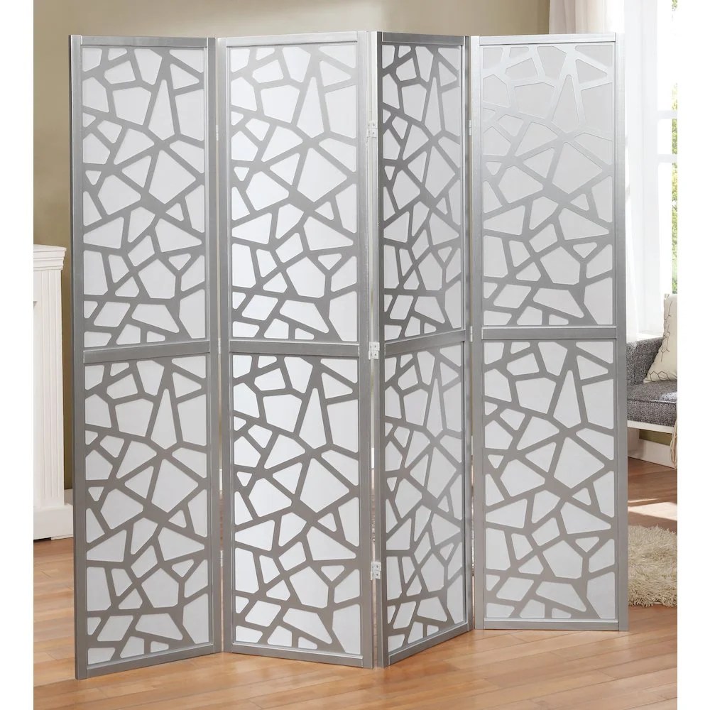 Roundhill Furniture Giyano Rice Paper/Wood 4-Panel Screen Room Divider in Sliver - Image 2