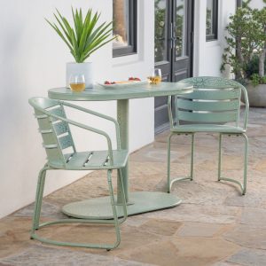 Monica Outdoor 3 Piece Iron Bistro Set, Crackle Green