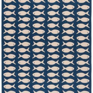 SAFAVIEH Courtyard Tranter Fishes Indoor/Outdoor Area Rug,  Navy/Beige,  9" x 12"