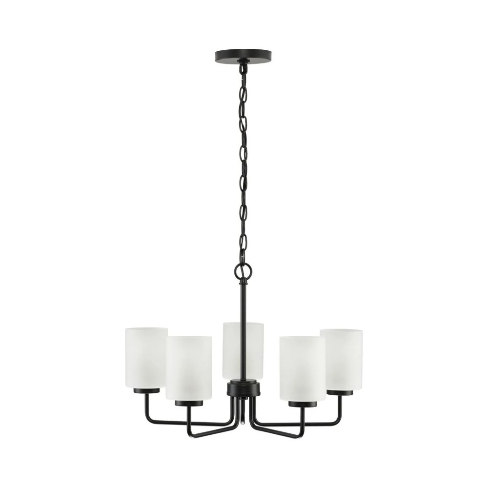 Merry Collection Five-Light Matte Black and Etched Glass Transitional Style Chandelier Light - Image 3