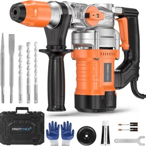 1-1/4 Inch SDS-Plus 13 Amp Heavy Duty Rotary Hammer Drill with Safety Clutch 3 Functions,Vibration Control,for Floor Tile Removal,Concrete Breaker,Including Grease,Chisels & Drill Bits