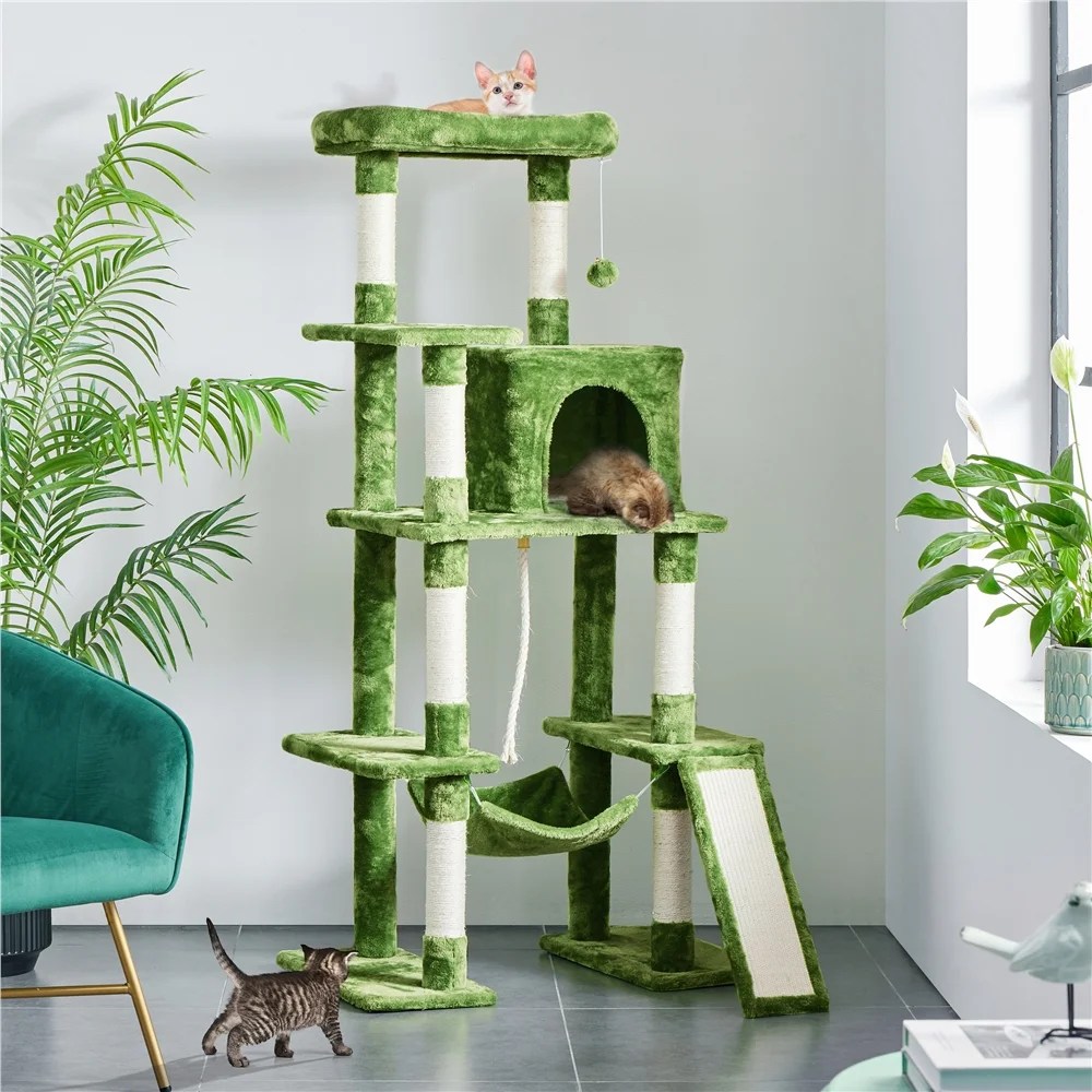 Alden Design 63" H Cat Tree Scratching Posts Cat Tower for Kittens Indoor, Green - Image 4