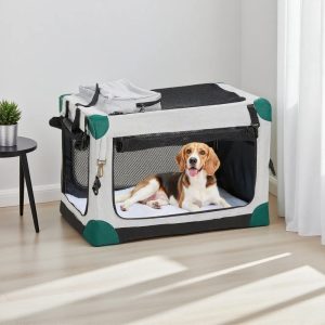 Nomipaw 36 Inch Portable Dog Crate Soft Collapsible, 3-Door Travel Pet Crate for Small/Medium Dogs Indoor & Outdoor with Durable Mesh Windows & Storage Bag, Gray