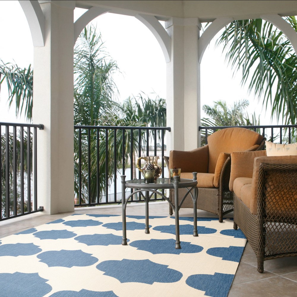 Safavieh Courtyard Elwyn Geometric Indoor/Outdoor Area Rug, Beige/Blue, 8" x 11" - Image 5