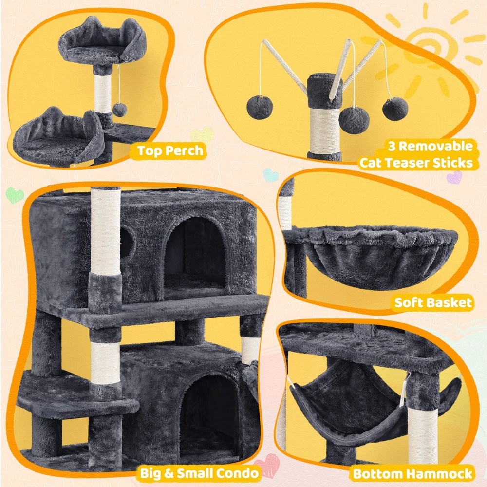 Renwick 67" H Multi-Level Cat Tree Cat Tower with Condos, Dark Gray - Image 2