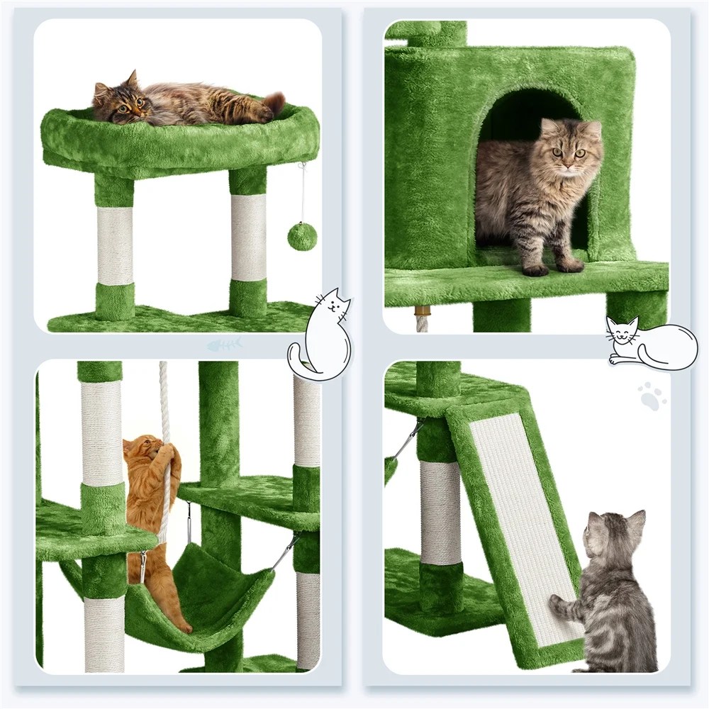 Alden Design 63" H Cat Tree Scratching Posts Cat Tower for Kittens Indoor, Green - Image 5