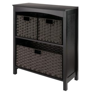 Winsome Terrace 4-Piece Standard Shelf with 3 Foldable Woven Baskets,Walnut & Chocolate