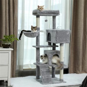 Pefilos 56" Cute Plush Cat Tree Climb Cat Tower with Sisal Rope Scratching Post,  Gray