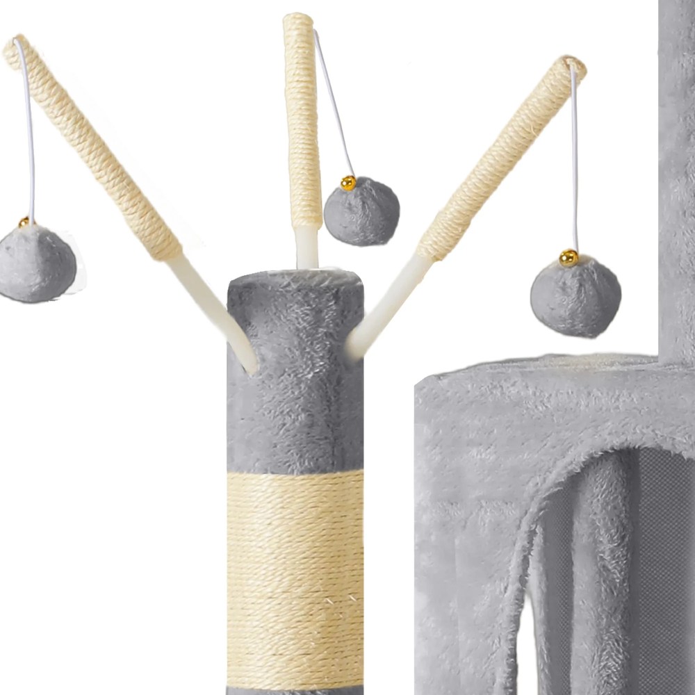Uforic 64.5" Cat Tree Tower, Multi-Level Play Tower Condo with Scratching Posts&Perch Hammock for Indoor Cats, Light Gray - Image 8