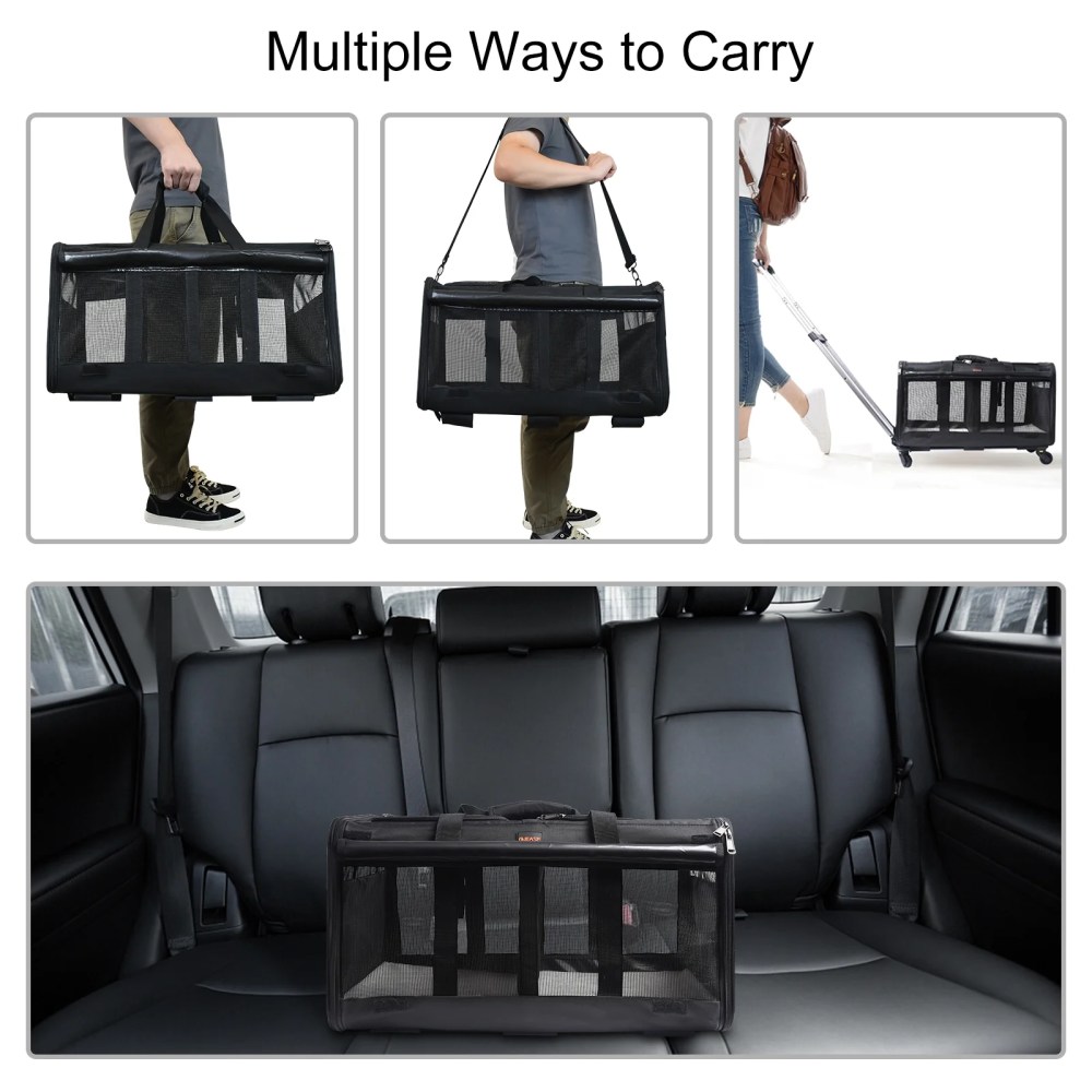 ELEGX Double-Compartment Pet Rolling Carrier with Wheels for 2 Pets, for Up to 35 LBS, Cat Rolling Carrier for 2 Cats, Super Ventilated Design, Ideal for Traveling/Hiking /Camping - Image 7