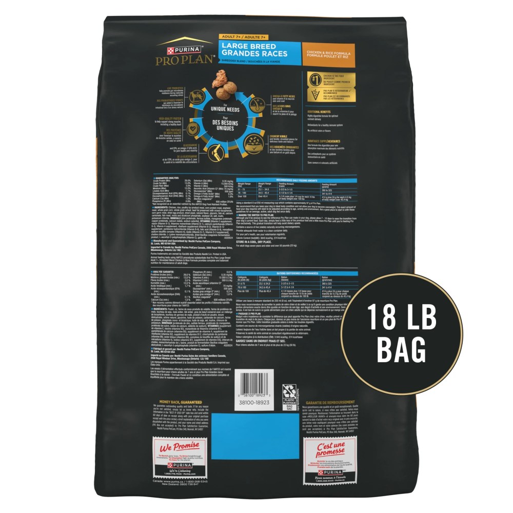 Purina Pro Plan Adult 7 Plus Shredded Blend Chicken and Rice Formula Senior Large Breed Dog Food, 18 lb Bag - Image 7