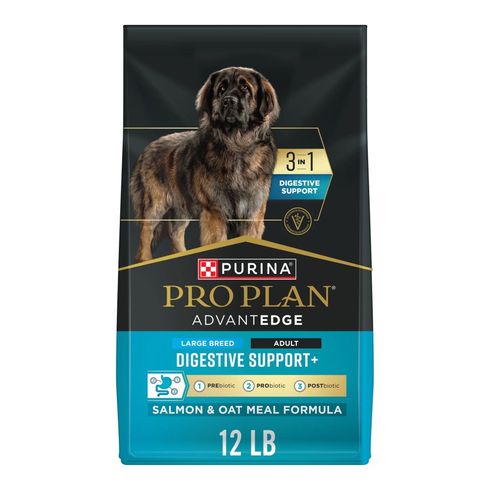 Purina Pro Plan AdvantEDGE Large Breed Digestive Support Plus Salmon and Oat Meal Formula Dry Dog Food, 12 lb Bag