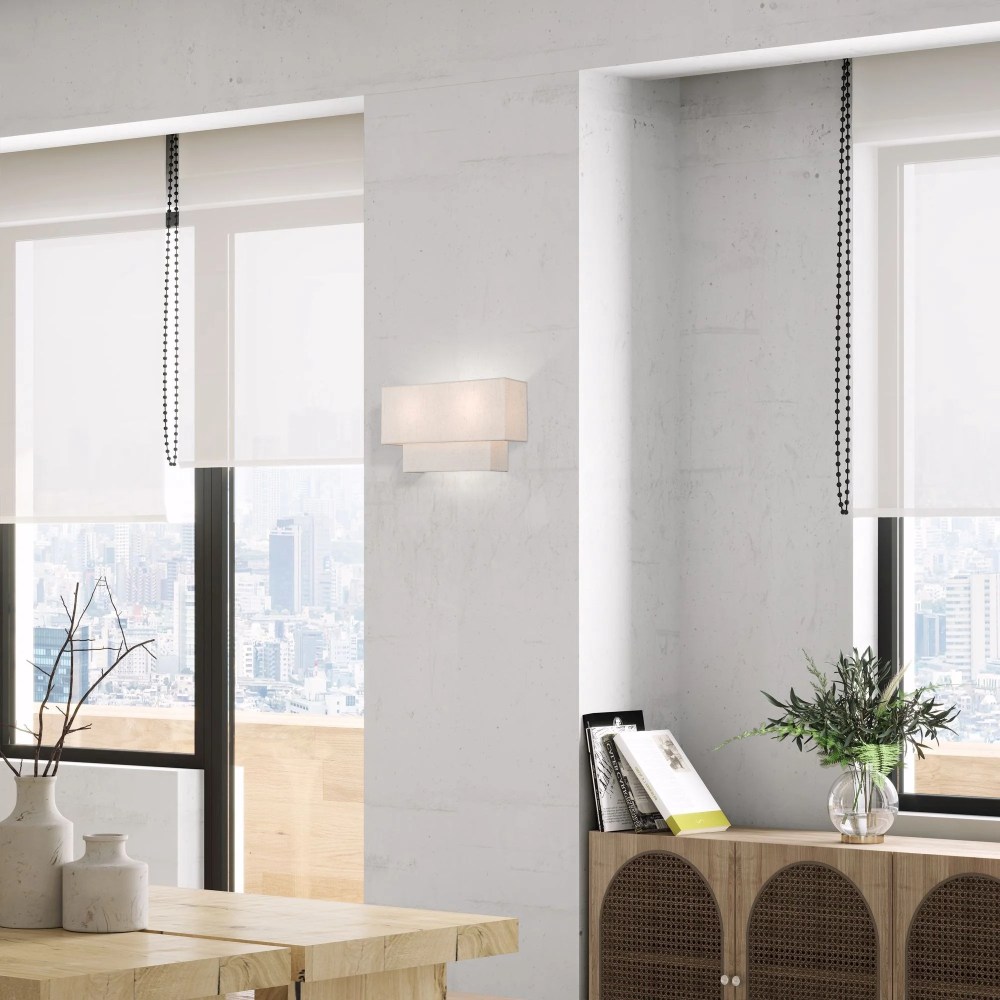 Livex Lighting 2-Light Metal & Fabric ADA Wall Sconce in English Bronze/Oatmeal - Image 13