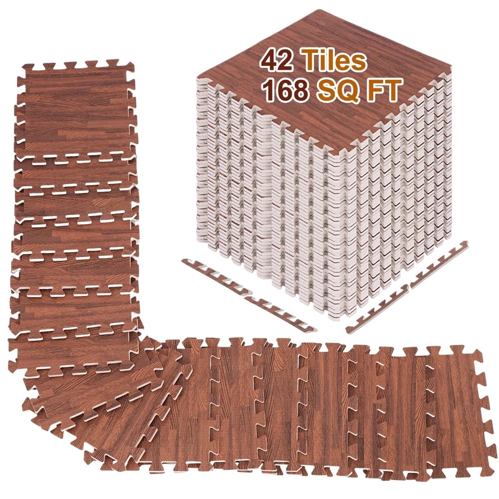 ARVAKOR Wood Grain Puzzle Mat 1/2-in, 24 Tiles EVA Foam Interlocking Floor Tiles (96SQ FT) for Secure Indoor Room Workout Flooring and Playmat