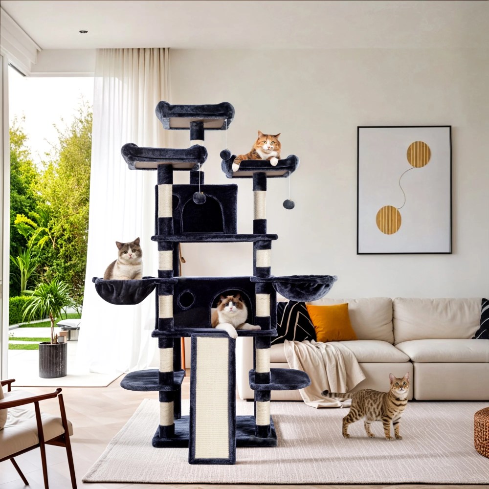 Sha Cerlin 68" X Large Cat Tree and Tower for Cats with Condo House, Sisal Scratching Board & Posts, Dark Blue - Image 2