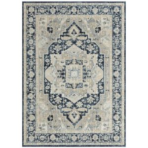 Everwash Treasure Rubia Traditional Medallion Machine Washable Indoor Area Rug, Ivory/Navy Blue, 6'6"x9'2"